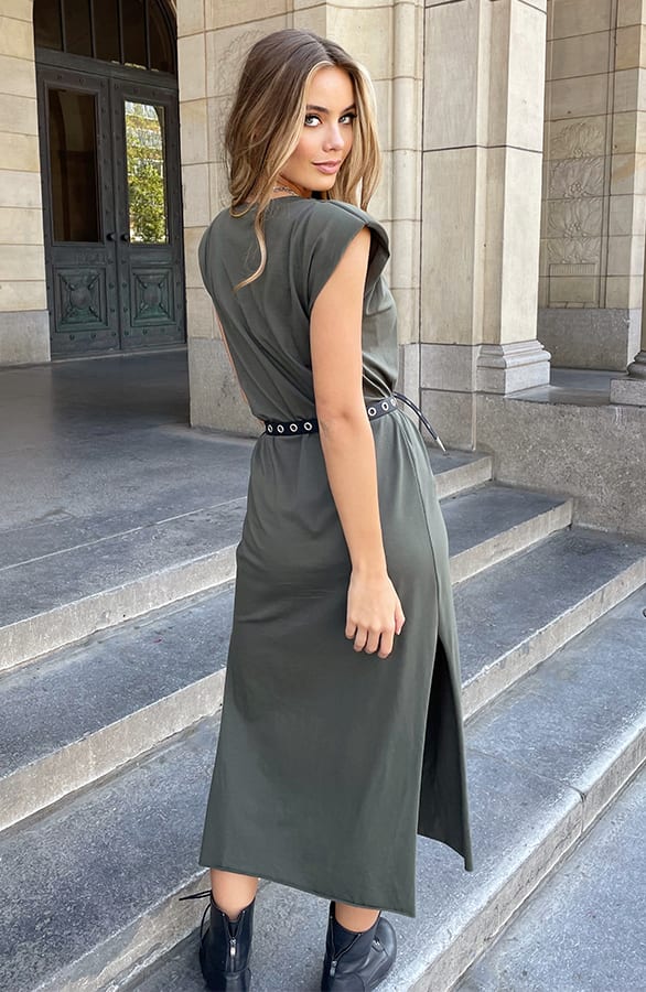 Lange Jurk Met Split Marit Army – shoparchief — foto 4