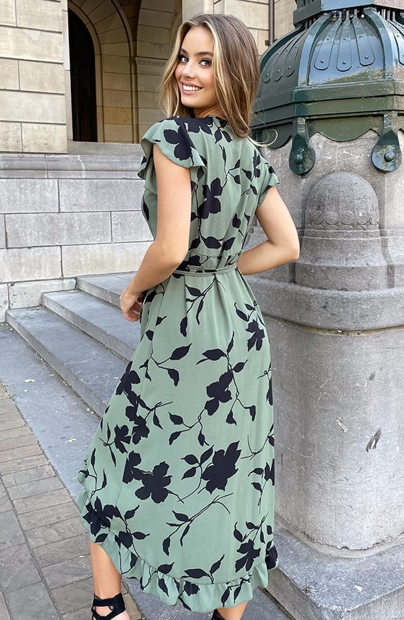 Midi Jurk Bloemen Jenny Army Zwart – shoparchief — foto 8