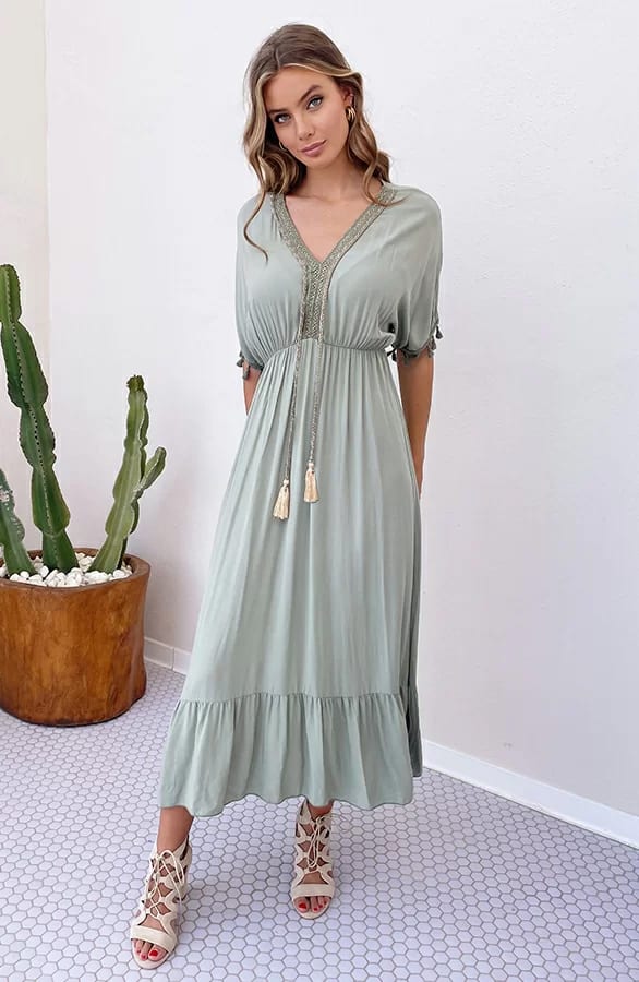 V-hals Lurex Jurk Maxi Maris Army – shoparchief — foto 2