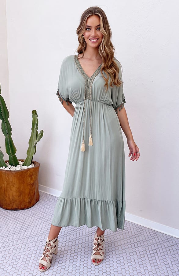 V-hals Lurex Jurk Maxi Maris Army – shoparchief