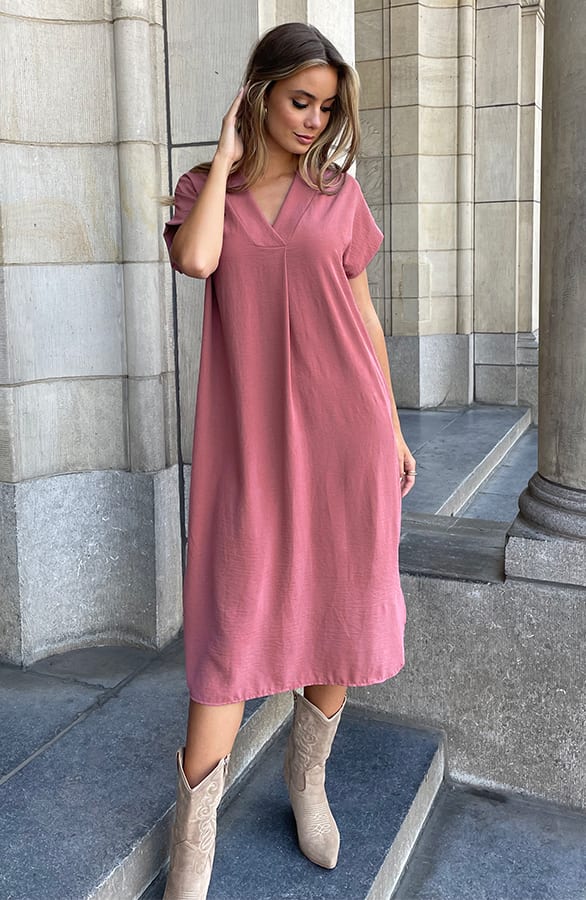 V-hals Midi Jurk Lilly Dust Roze – shoparchief — foto 6