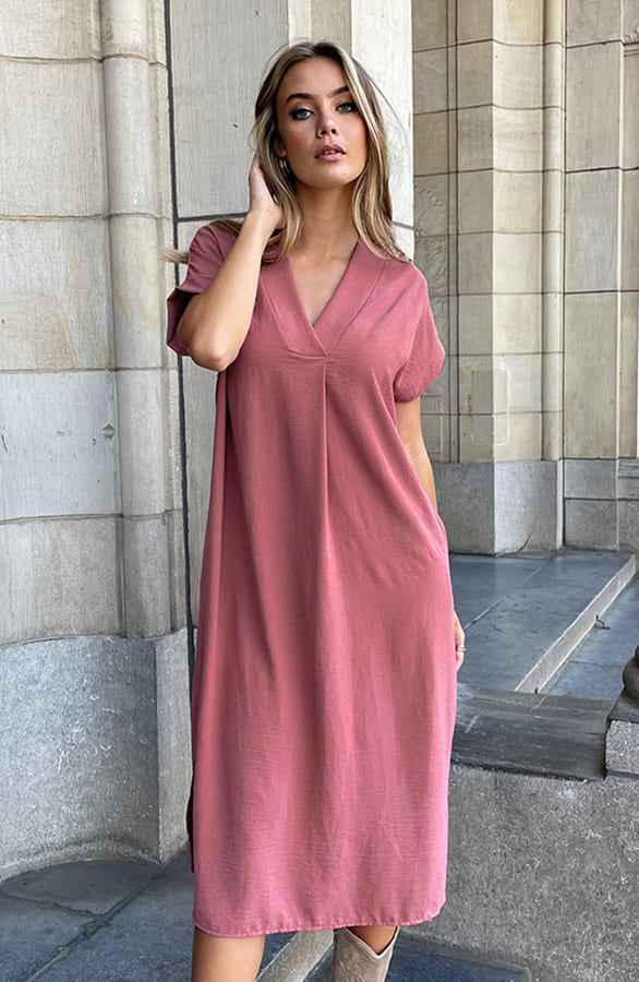 V-hals Midi Jurk Lilly Dust Roze – shoparchief — foto 5