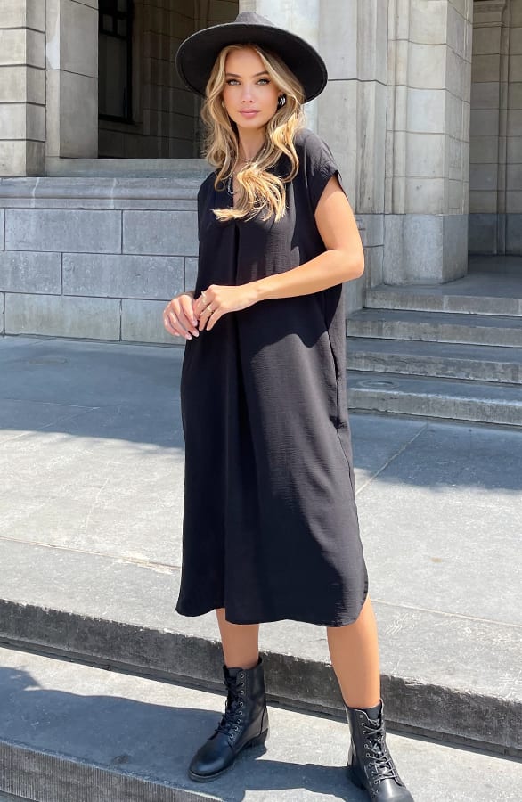 V-hals Midi Jurk Lilly Zwart – shoparchief — foto 4