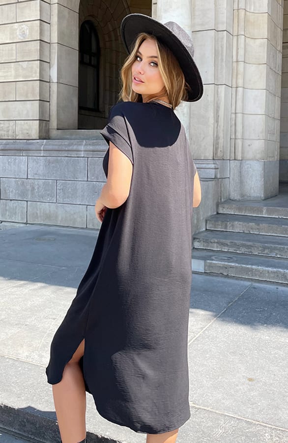 V-hals Midi Jurk Lilly Zwart – shoparchief — foto 5