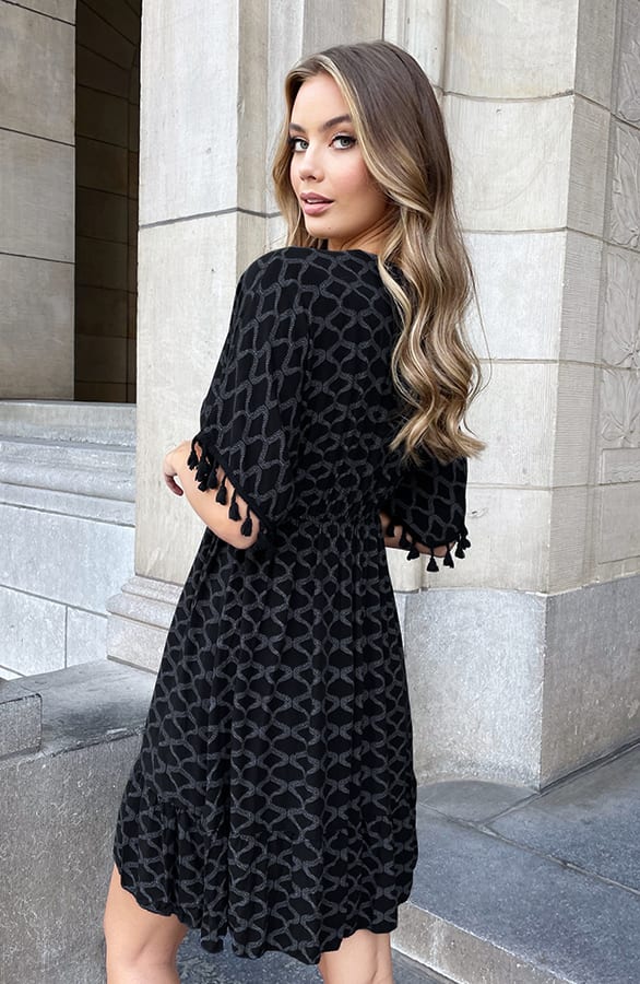 V-hals Lurex Jurk Print Maris Zwart – shoparchief — foto 4