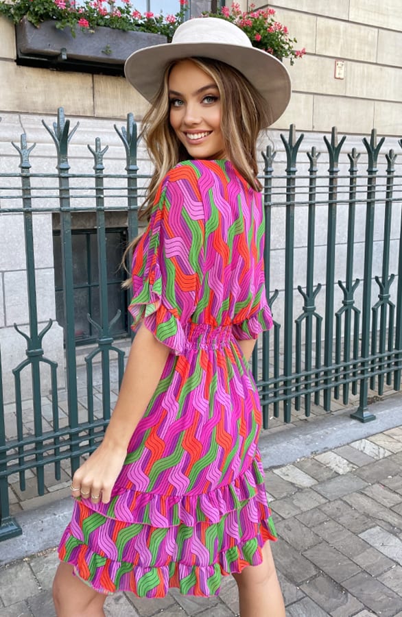 V-hals Print Dress Marrit Multicolor – shoparchief — foto 3