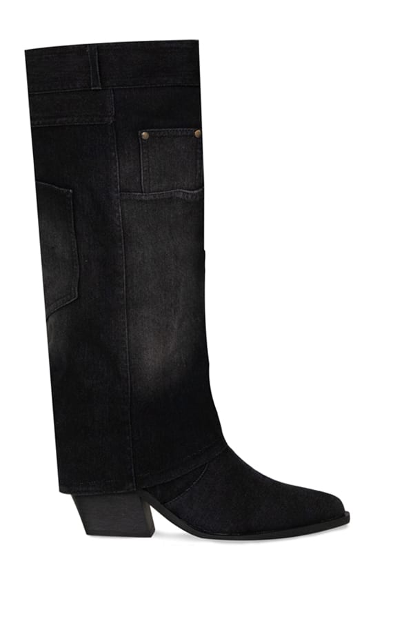Denim Laarzen Met Blokhak Maysa Zwart – shoparchief
