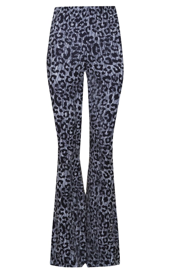 Janine Flared Broek Panterprint Grijs Zwart – shoparchief