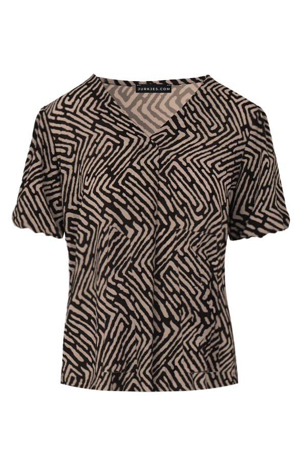 Trendy V-hals Print Blouse Rima Zwart – shoparchief