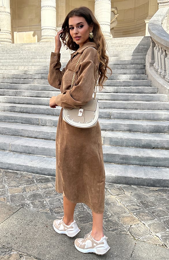 Corduroy Jurk Met Knopen Aukje Camel – shoparchief — foto 3