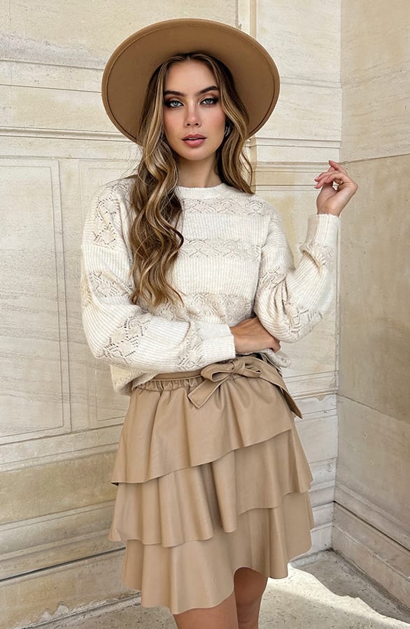 Jolie Leren Ruffle Dames Rok Camel – shoparchief