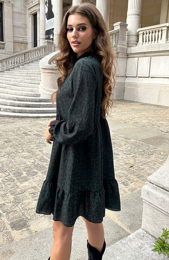 Midi Panterprint Jurk Marney Smaragd – shoparchief