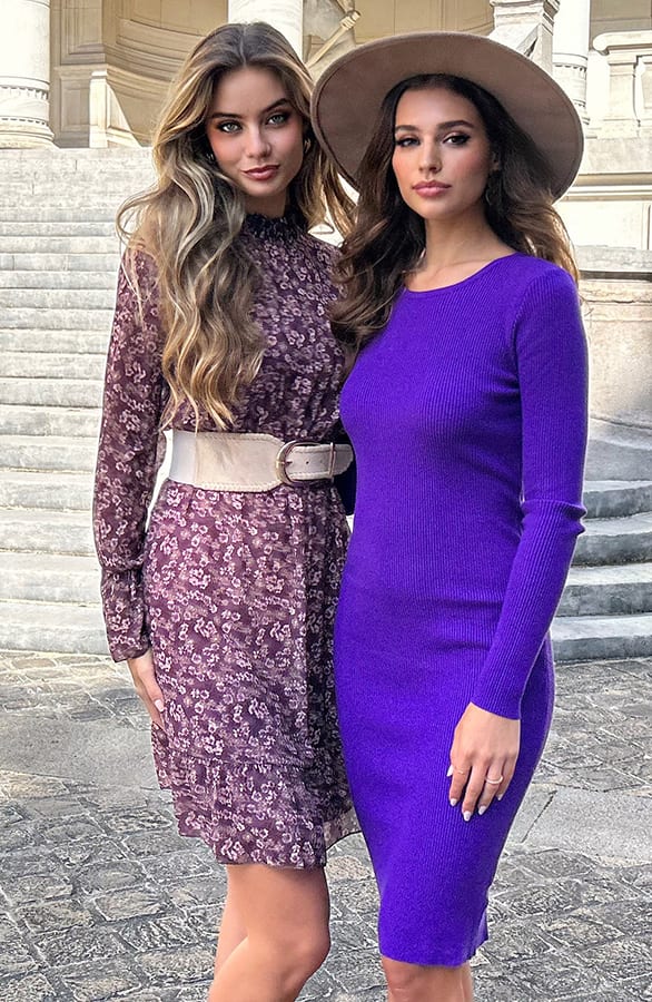 Ribstof Jurk Met Ronde Hals Serena Dark Purple – shoparchief — foto 2