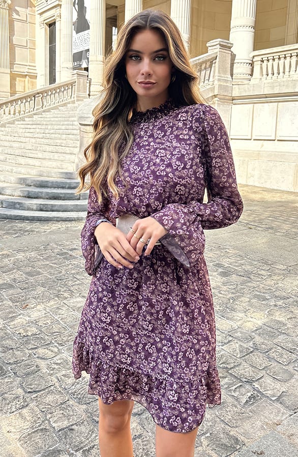 Bloemenprint Col Jurk Silvia Mauve – shoparchief