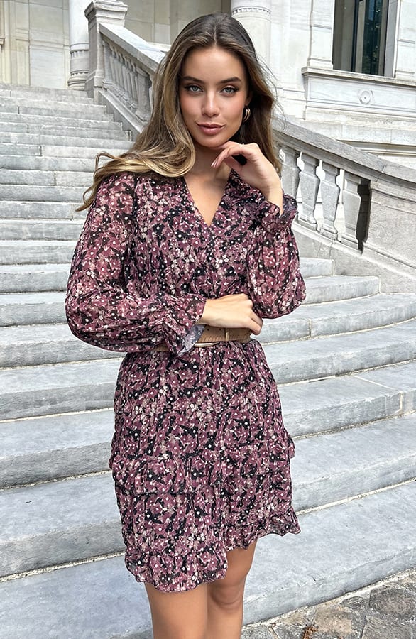 Bloemenprint V-Hals Dress Kenza Dust Roze – shoparchief — foto 3