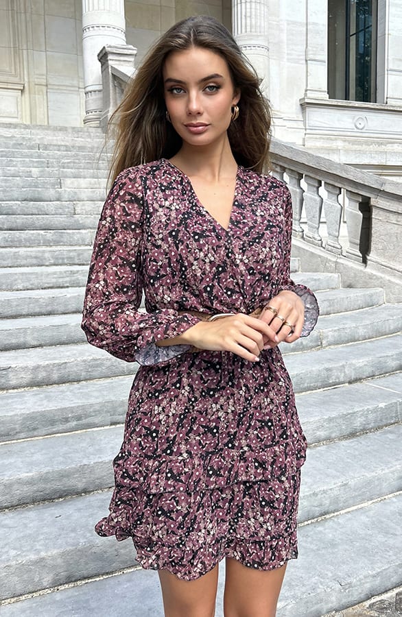 Bloemenprint V-Hals Dress Kenza Dust Roze – shoparchief — foto 4