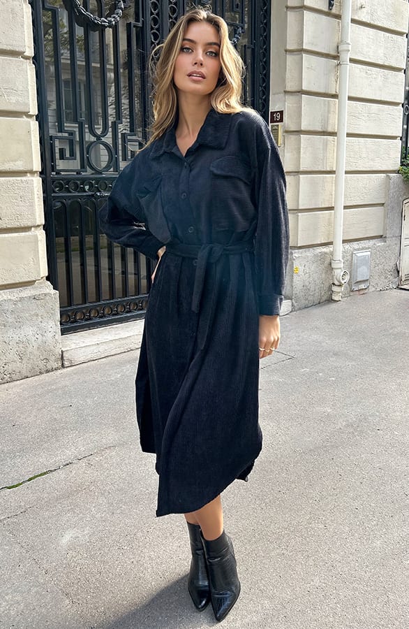 Corduroy Jurk Met Knopen Aukje Zwart – shoparchief