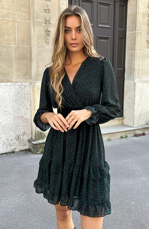 Exclusieve V-hals Print Jurk Anne Emerald – shoparchief — foto 3