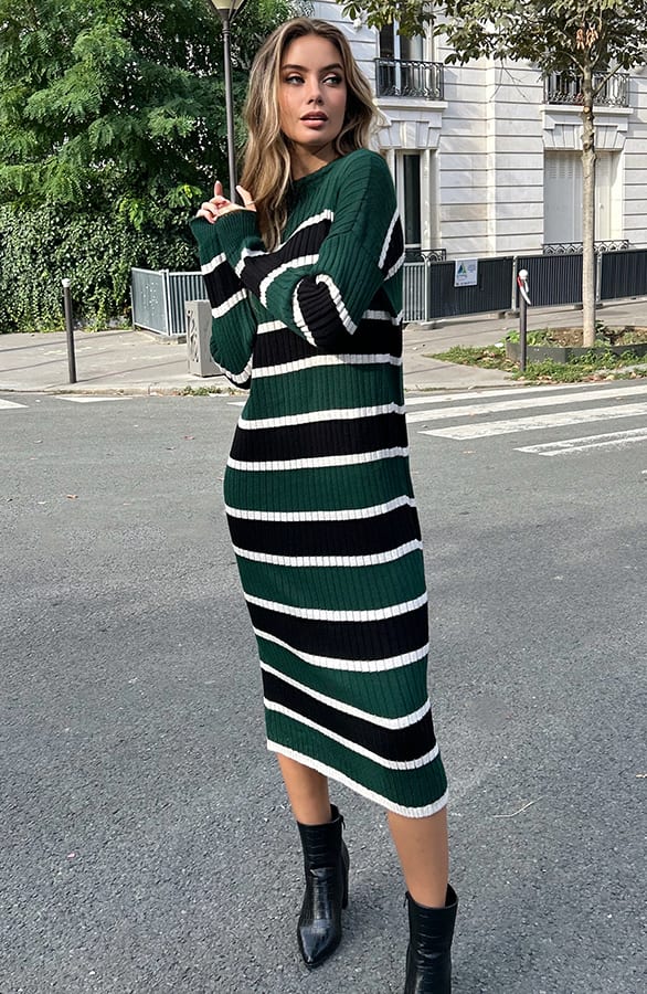 Gestreepte Sweater Dress Tracy Smaragd – shoparchief — foto 2