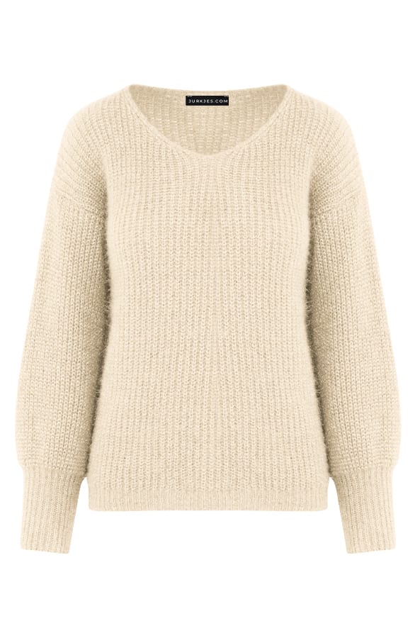 Gebreide V-Hals Trui Ruth Beige – shoparchief