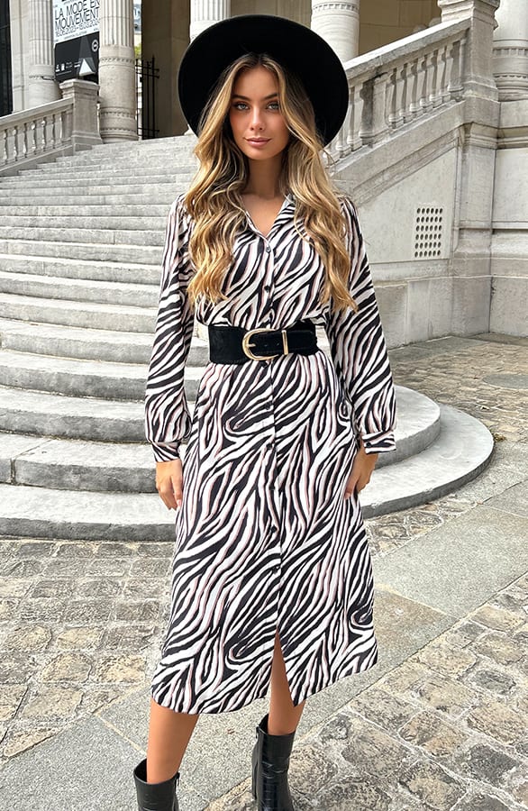 Zebraprint Knopen Jurk Josje – shoparchief