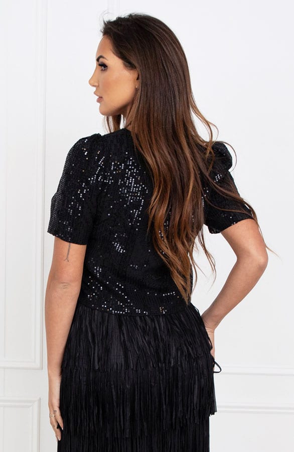 Cropped Pailletten Top Esra Zwart – shoparchief — foto 4