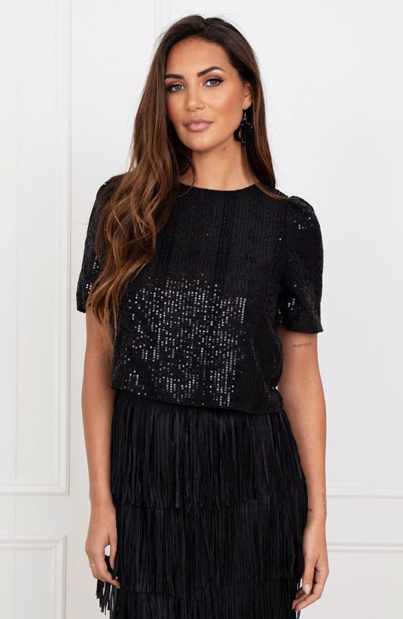 Cropped Pailletten Top Esra Zwart – shoparchief