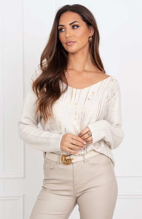 Detailed Metallic Sweater Mieke Light Beige – shoparchief — foto 2