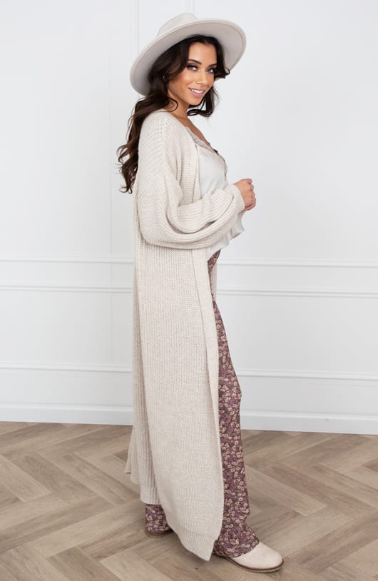 Gebreid Vest Lang Mila Beige – shoparchief