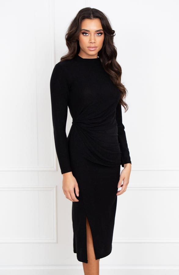Gedrapeerde Lurex Jurk Lorna Zwart – shoparchief