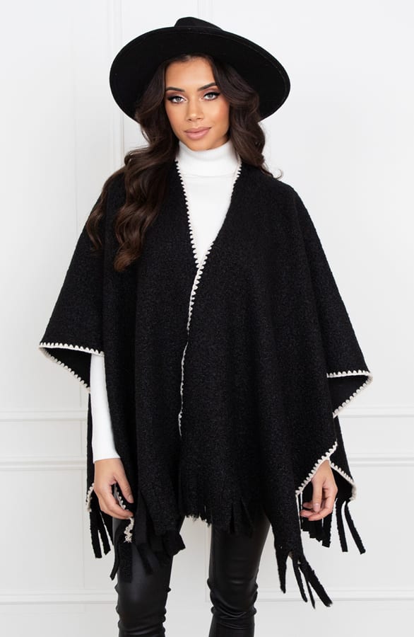 Geweven Poncho Met Detail Angela Zwart – shoparchief — foto 2