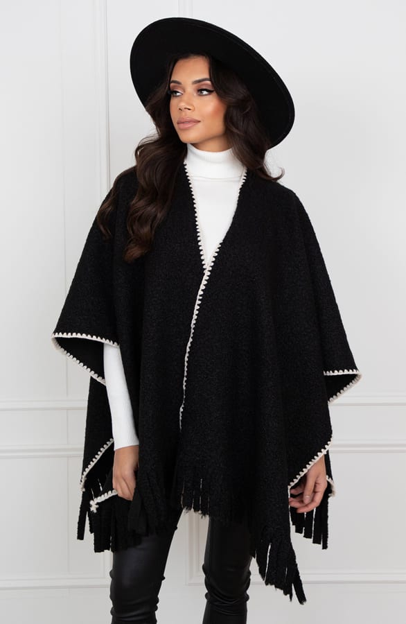 Geweven Poncho Met Detail Angela Zwart – shoparchief — foto 3