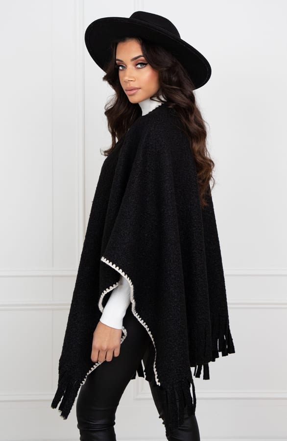 Geweven Poncho Met Detail Angela Zwart – shoparchief — foto 4