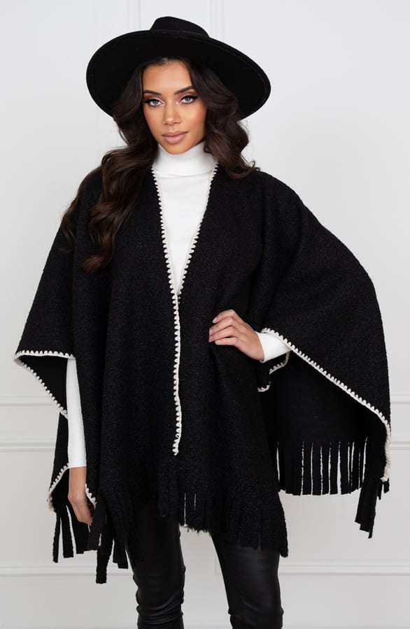 Geweven Poncho Met Detail Angela Zwart – shoparchief — foto 5