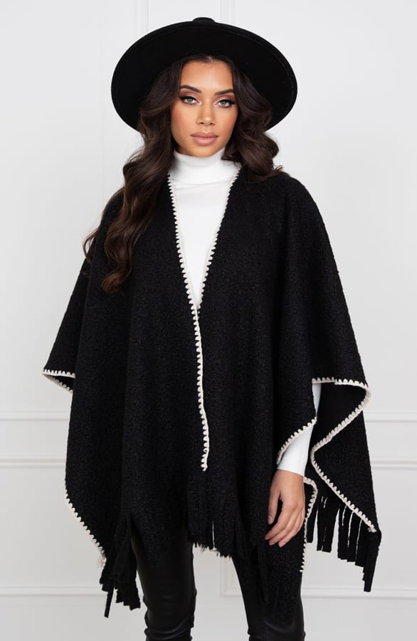Geweven Poncho Met Detail Angela Zwart – shoparchief — foto 6