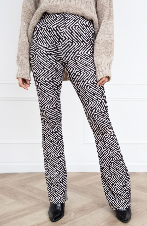 Janine Flared Broek Print Camel – shoparchief