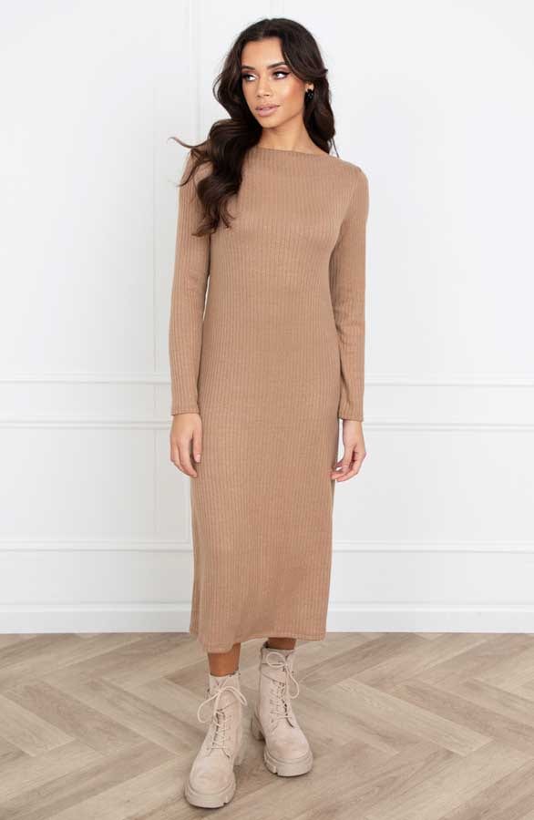 Jurk met Boothals Sammie Beige – shoparchief — foto 4