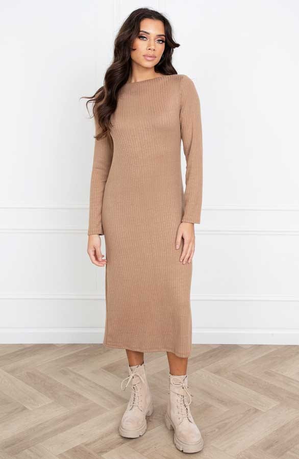 Jurk met Boothals Sammie Beige – shoparchief