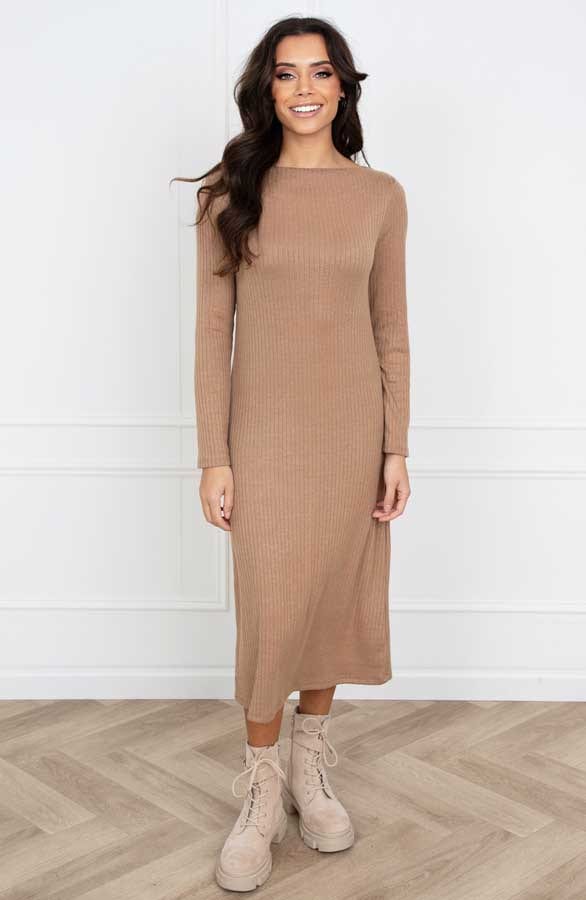 Jurk met Boothals Sammie Beige – shoparchief — foto 2