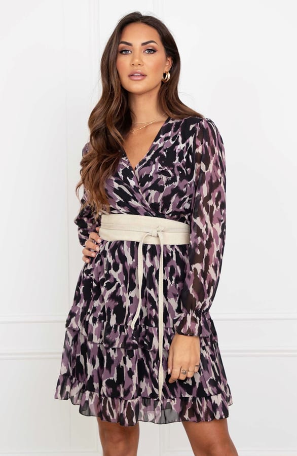 Leopard V-hals Dress Kenza Mauve β shoparchief