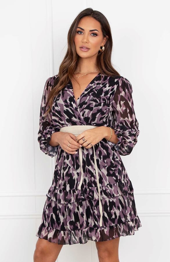 Leopard V-hals Dress Kenza Mauve – shoparchief — foto 3