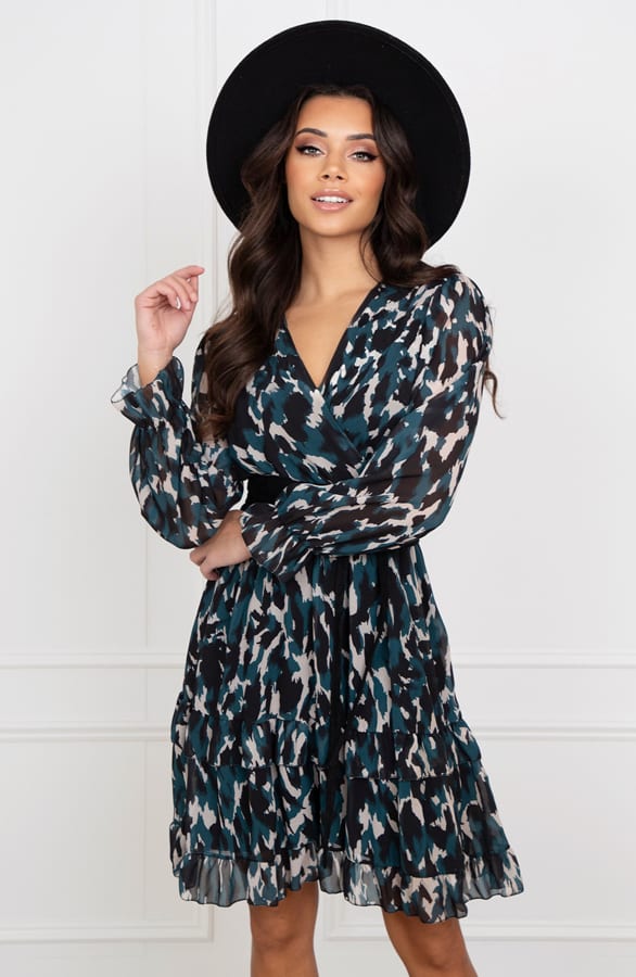 Leopard V-hals Dress Kenza Petrol – shoparchief