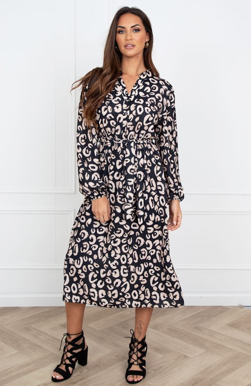 Midi Jurk V-Hals Meis Leopard – shoparchief