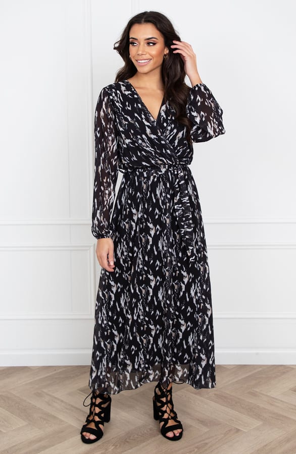 Print Maxi V-hals Jurk Selina Zwart – shoparchief — foto 2