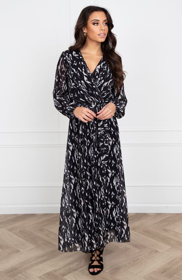 Print Maxi V-hals Jurk Selina Zwart – shoparchief — foto 3