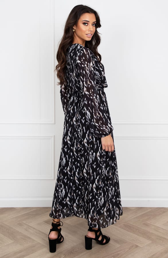 Print Maxi V-hals Jurk Selina Zwart – shoparchief — foto 4