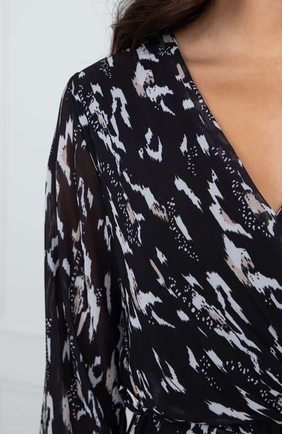 Print Maxi V-hals Jurk Selina Zwart – shoparchief — foto 5