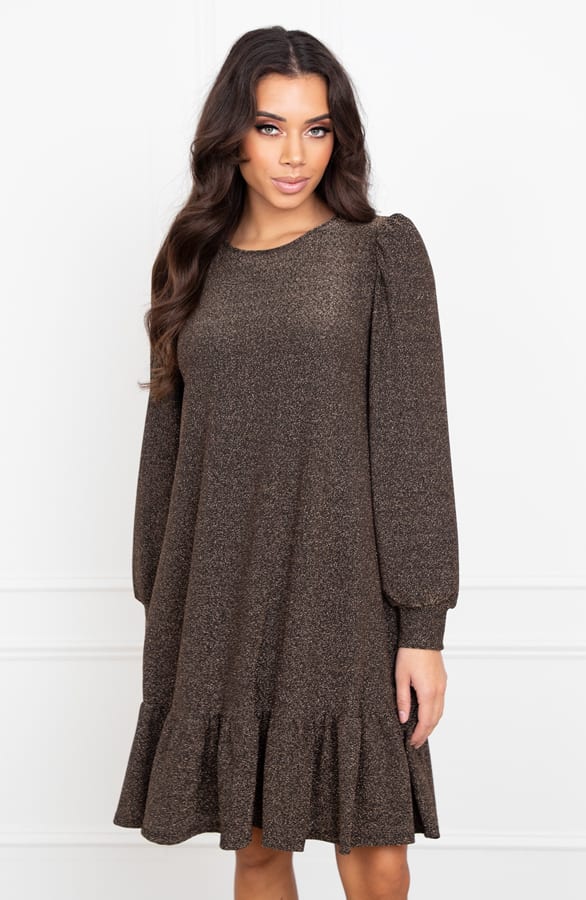 Ruffle Lurex Jurk Sabrina Goud – shoparchief — foto 2