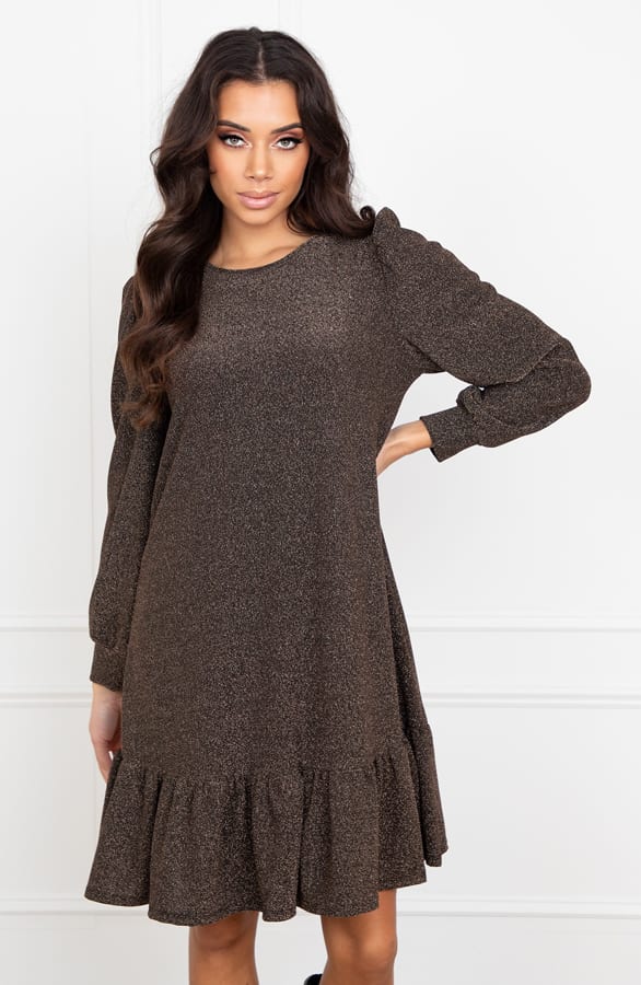 Ruffle Lurex Jurk Sabrina Goud – shoparchief