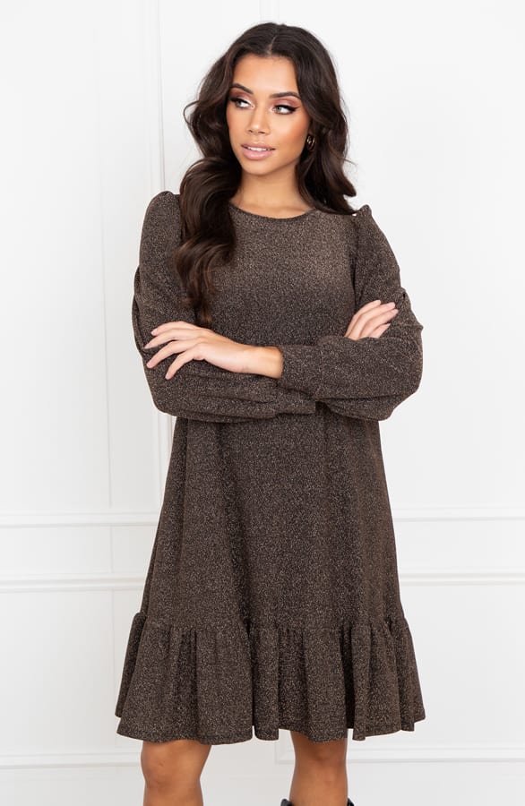 Ruffle Lurex Jurk Sabrina Goud – shoparchief — foto 3
